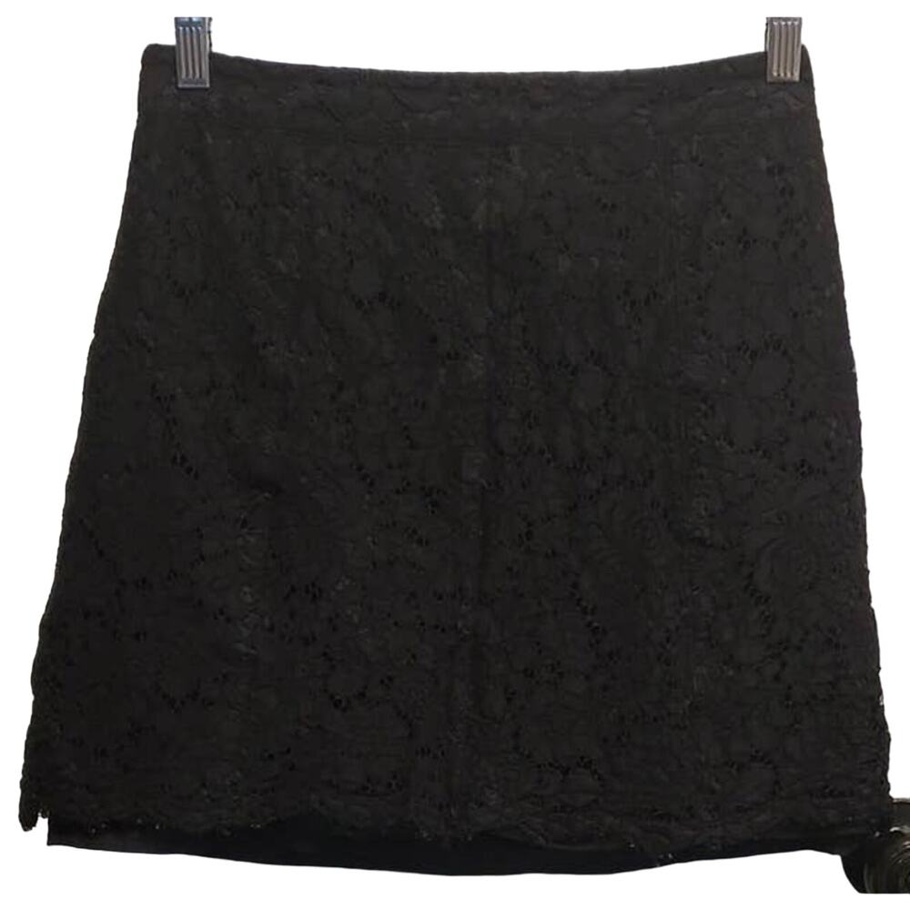 CECE Black Mini Lace Shell Side Zip Skirt Size 4